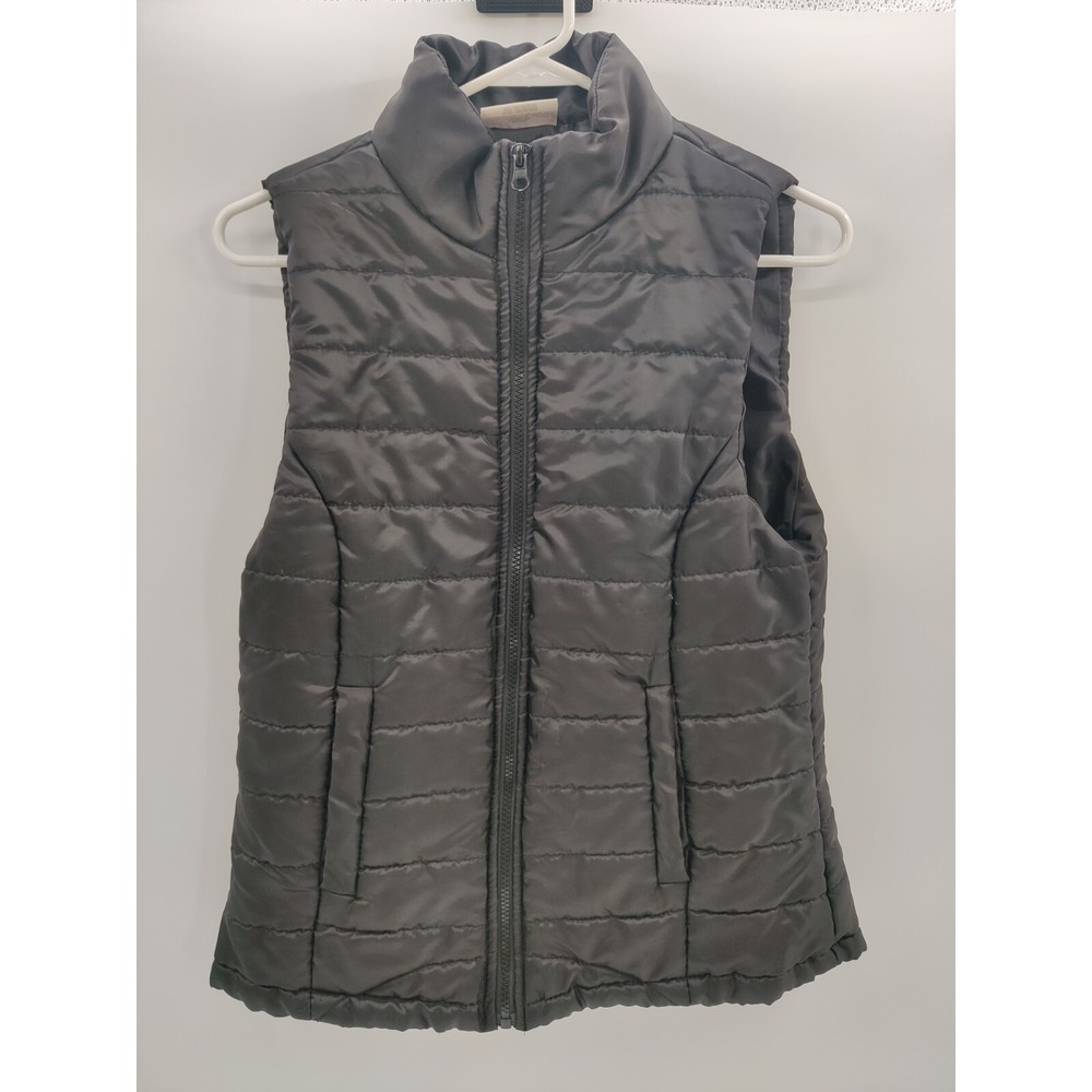 Brooks Women Puffer Vest Medium Black Quilted Full Zip Mock Neck Lightweight